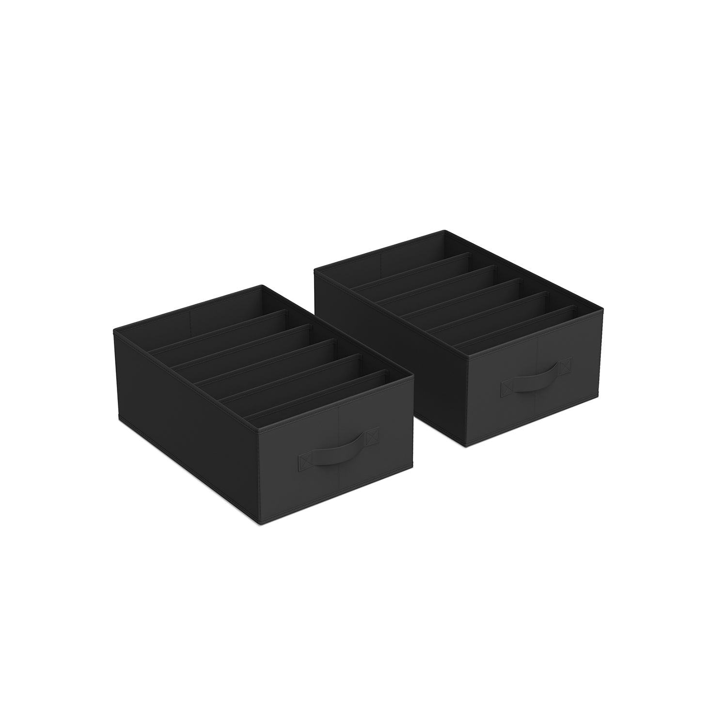 Drawer Organisers - Fabric - Classic Black - Set of 2 with 6 Compartments