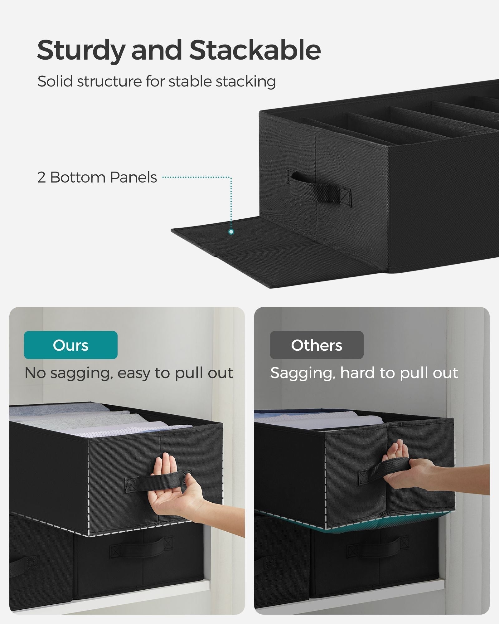 Drawer Organisers - Fabric - Classic Black - Set of 2 with 6 Compartments