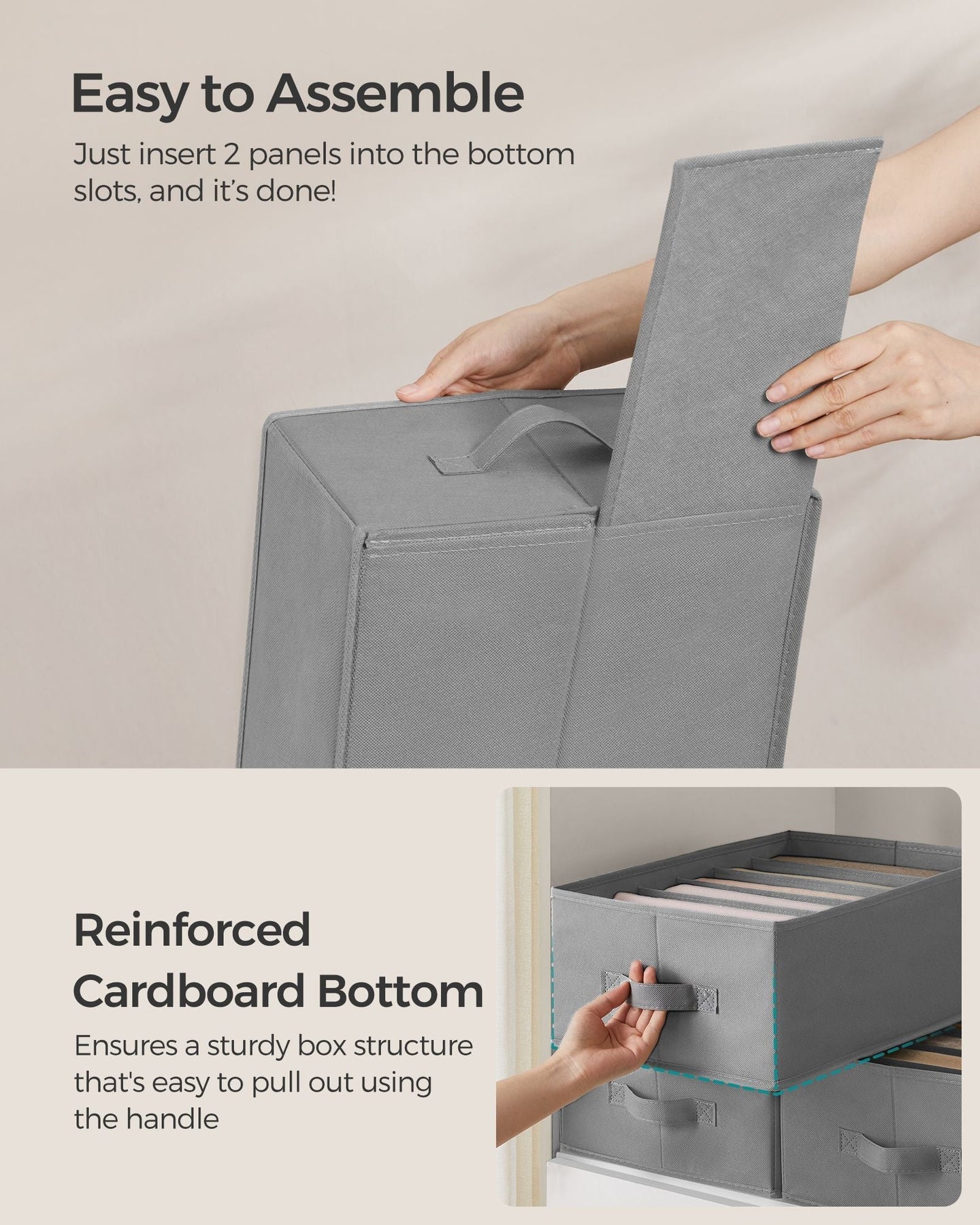Set of 2 Drawer Organisers - 6 Compartments - Fabric - Dove Grey