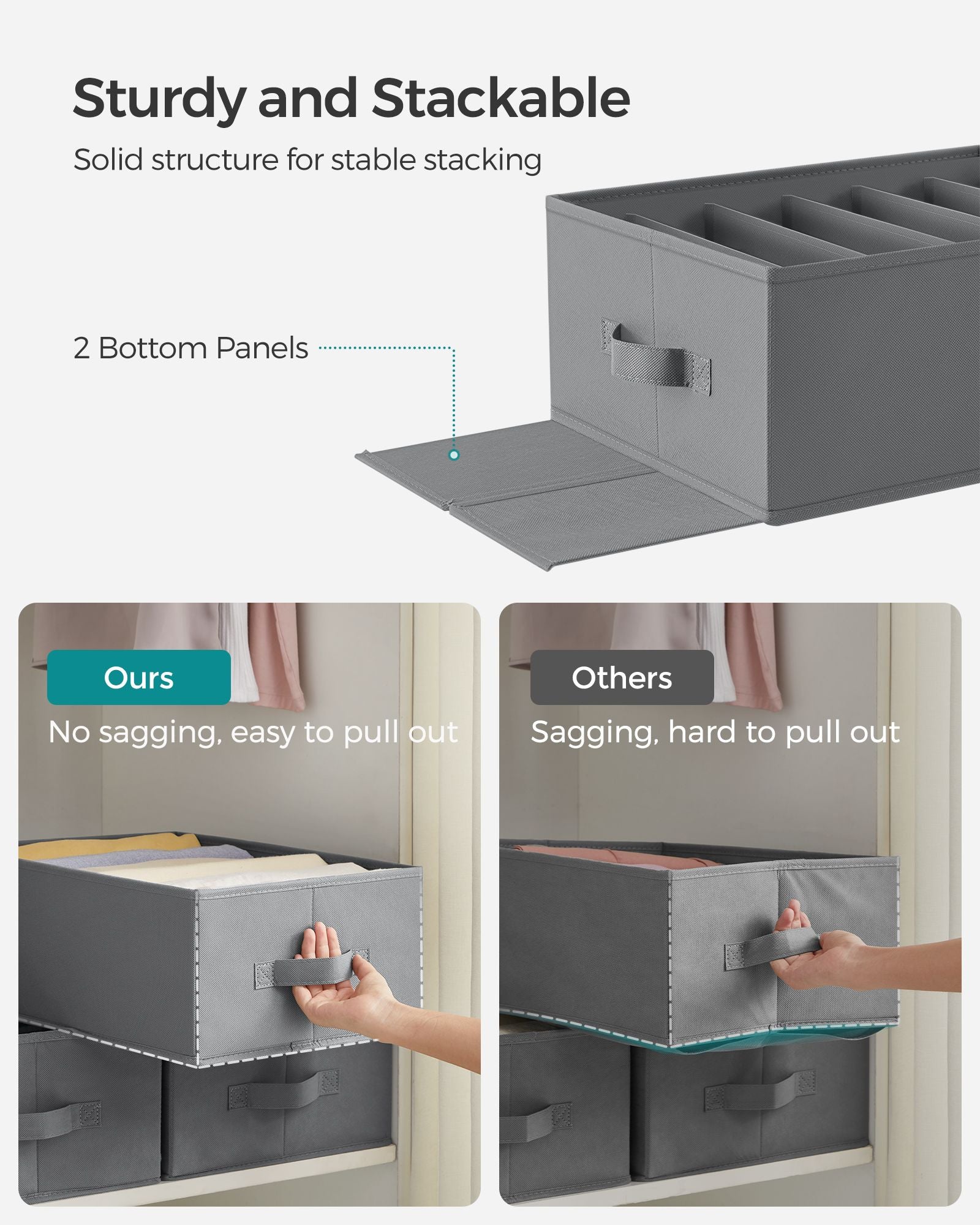 Drawer Organisers - Set of 4, 6-Compartment - Fabric - Dove Grey - Foldable Design for Convenience