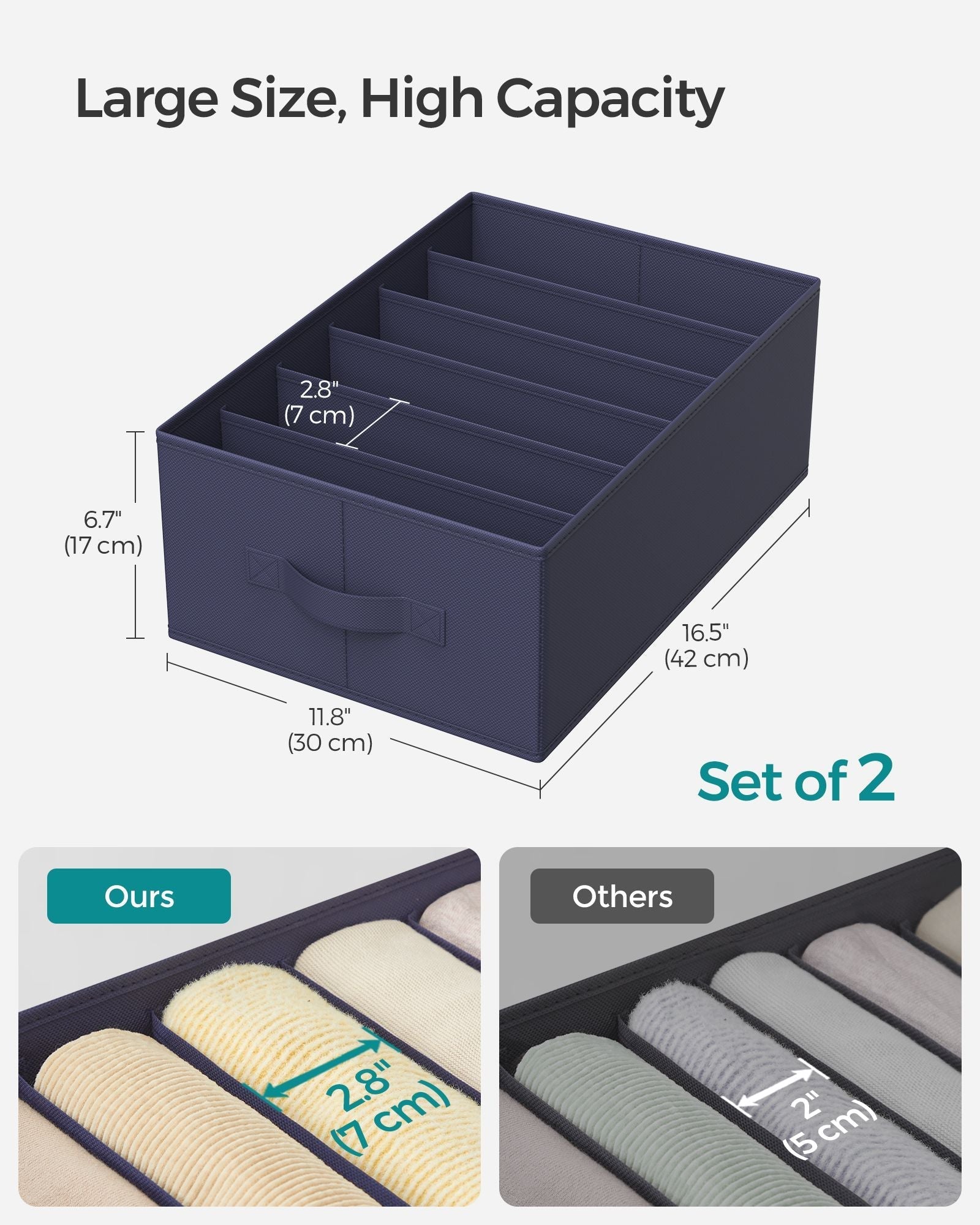 Drawer Organisers - Fabric - Charcoal Blue - Set of 2