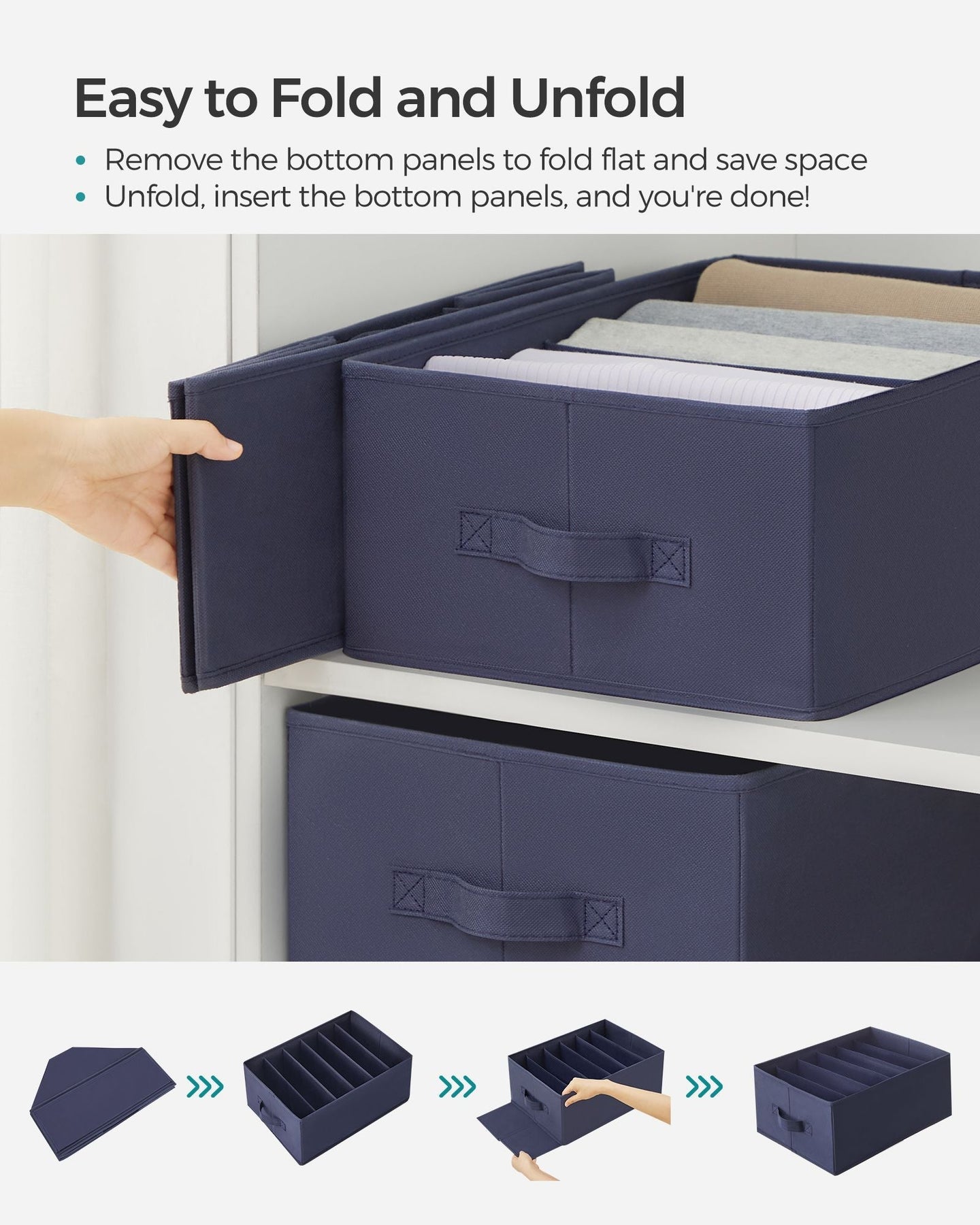 Drawer Organisers - Fabric - Charcoal Blue - Set of 2