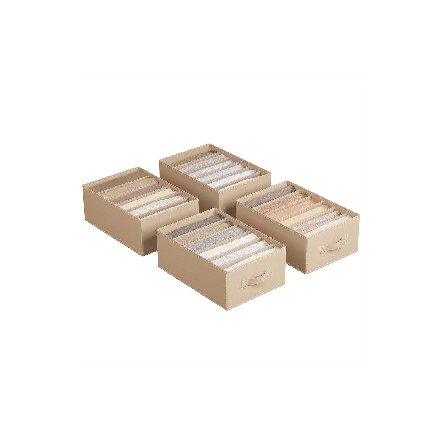 Set of 4 Drawer Organisers - 6 Compartments - Fabric - Sand Beige - Durable Material