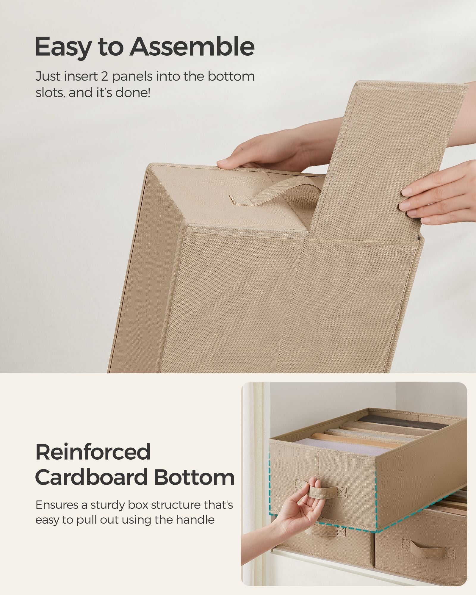 Set of 4 Drawer Organisers - 6 Compartments - Fabric - Sand Beige - Durable Material