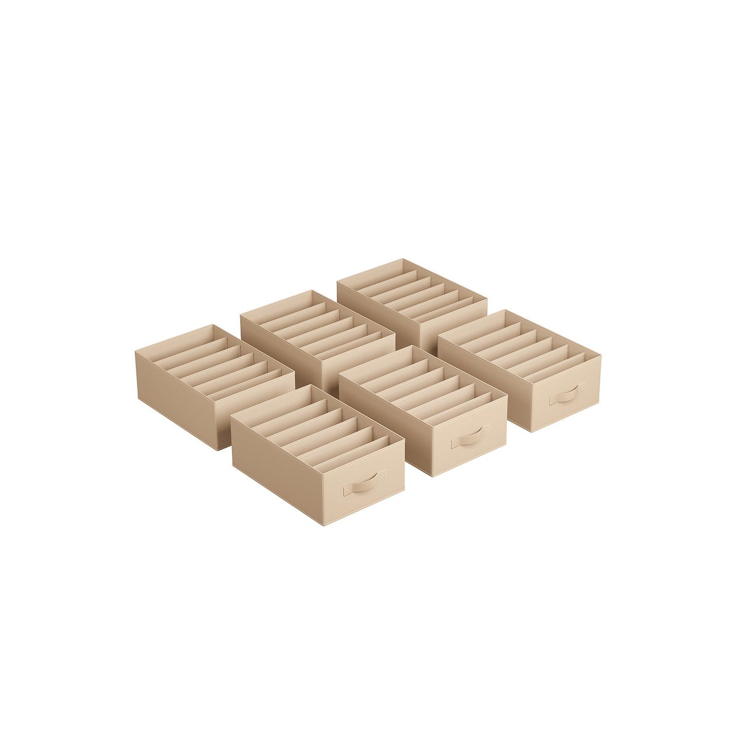 Set of 6 Drawer Organisers - 6 Compartments - Fabric - Sand Beige