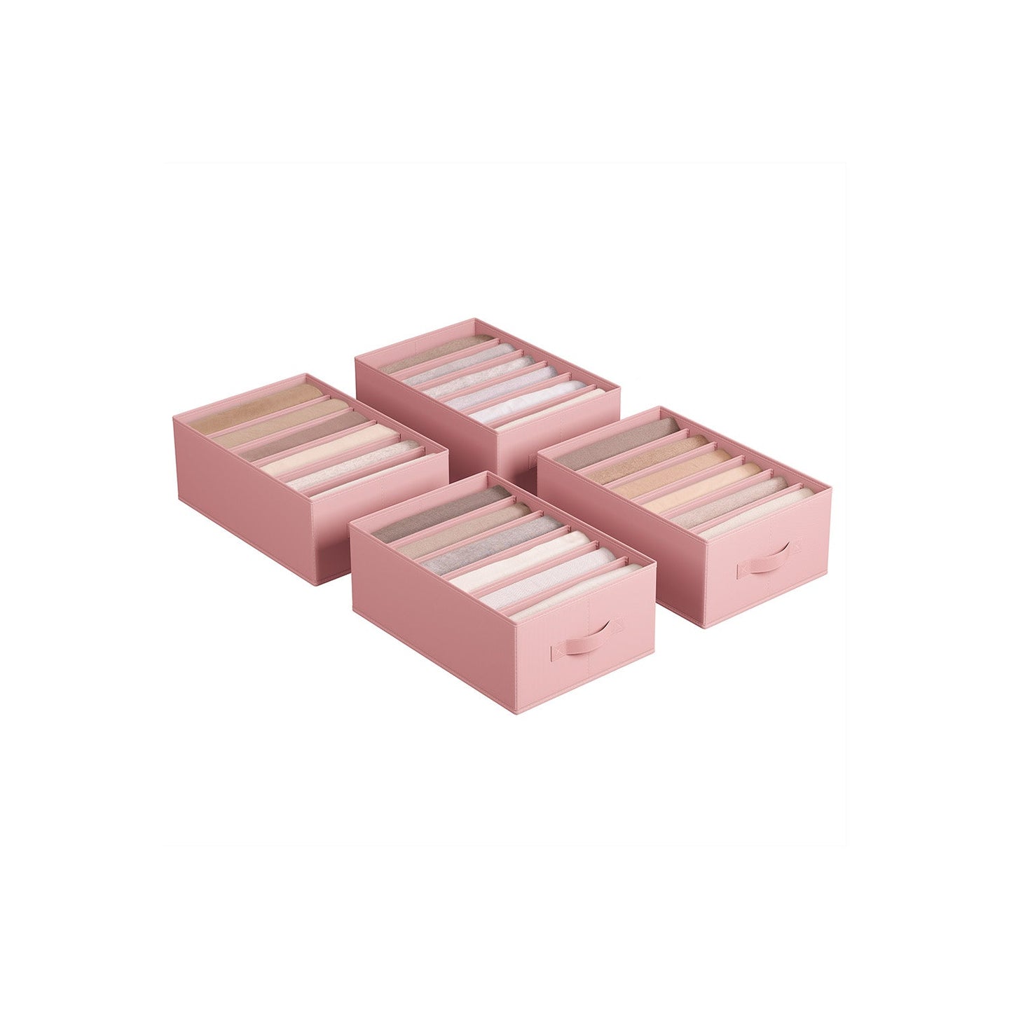 Set of 4 Drawer Organisers - 6 Compartments - Fabric - Jelly Pink