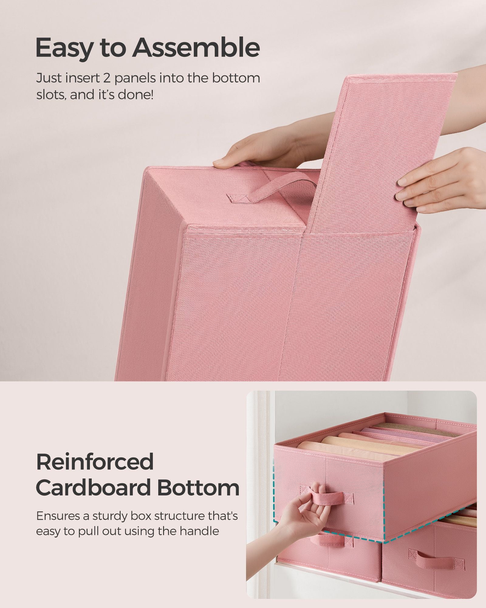 Set of 4 Drawer Organisers - 6 Compartments - Fabric - Jelly Pink