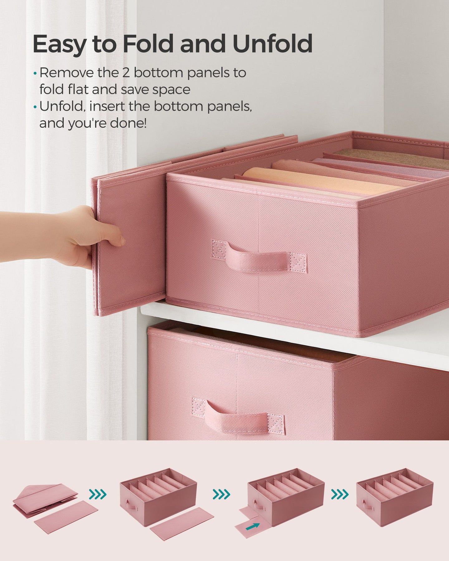 Set of 4 Drawer Organisers - 6 Compartments - Fabric - Jelly Pink