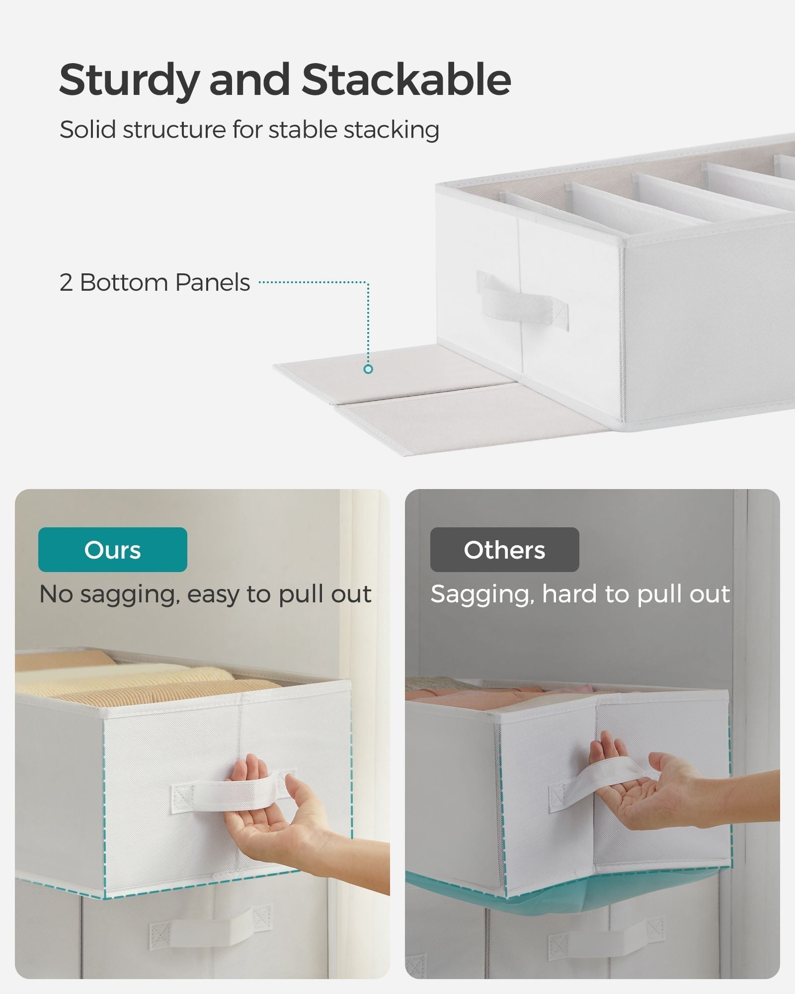 Drawer Organisers - Fabric - Classic White - Set of 2 with 6 Compartments