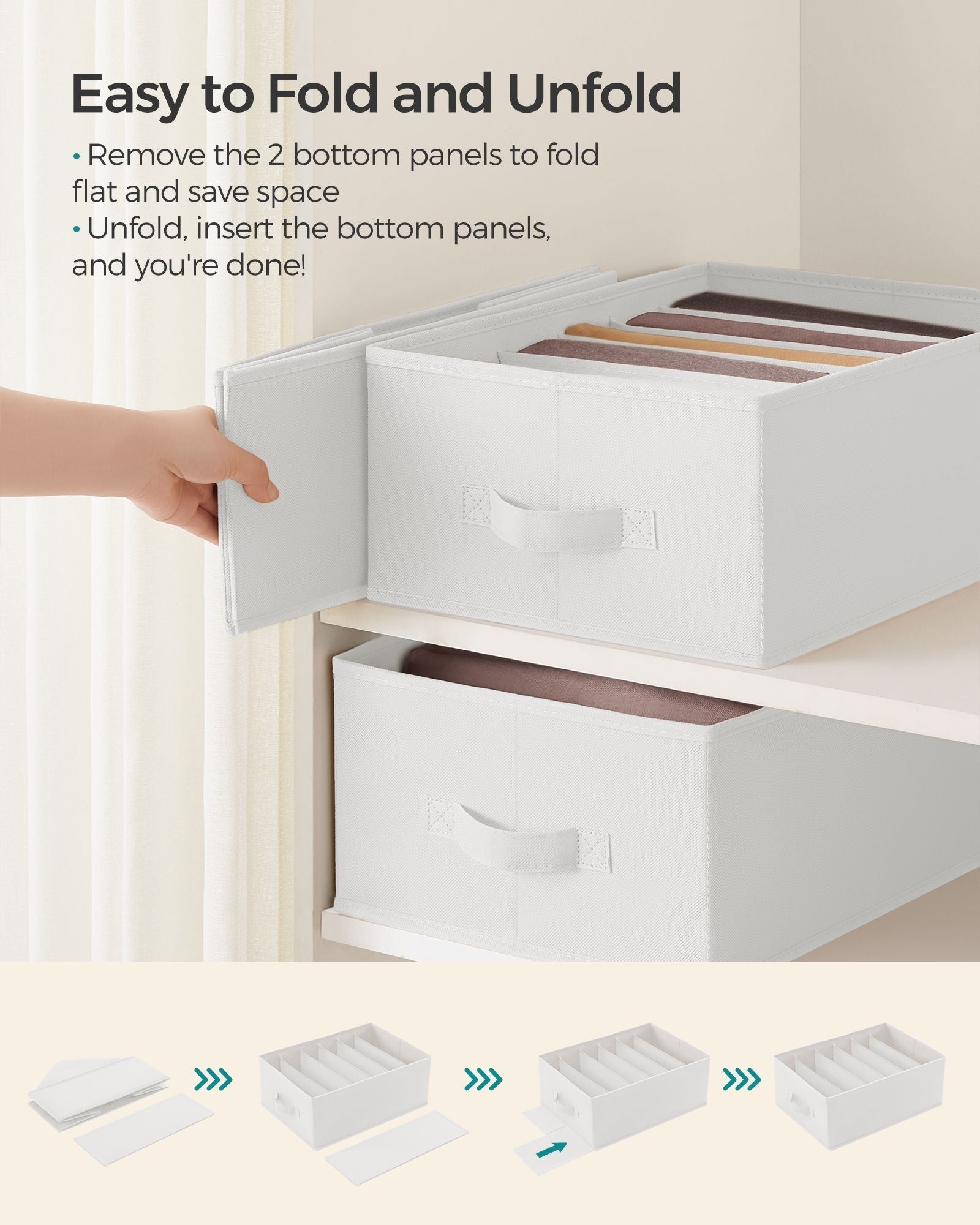 Set of 6 Drawer Organisers - 6 Compartments - Fabric - Cloud White
