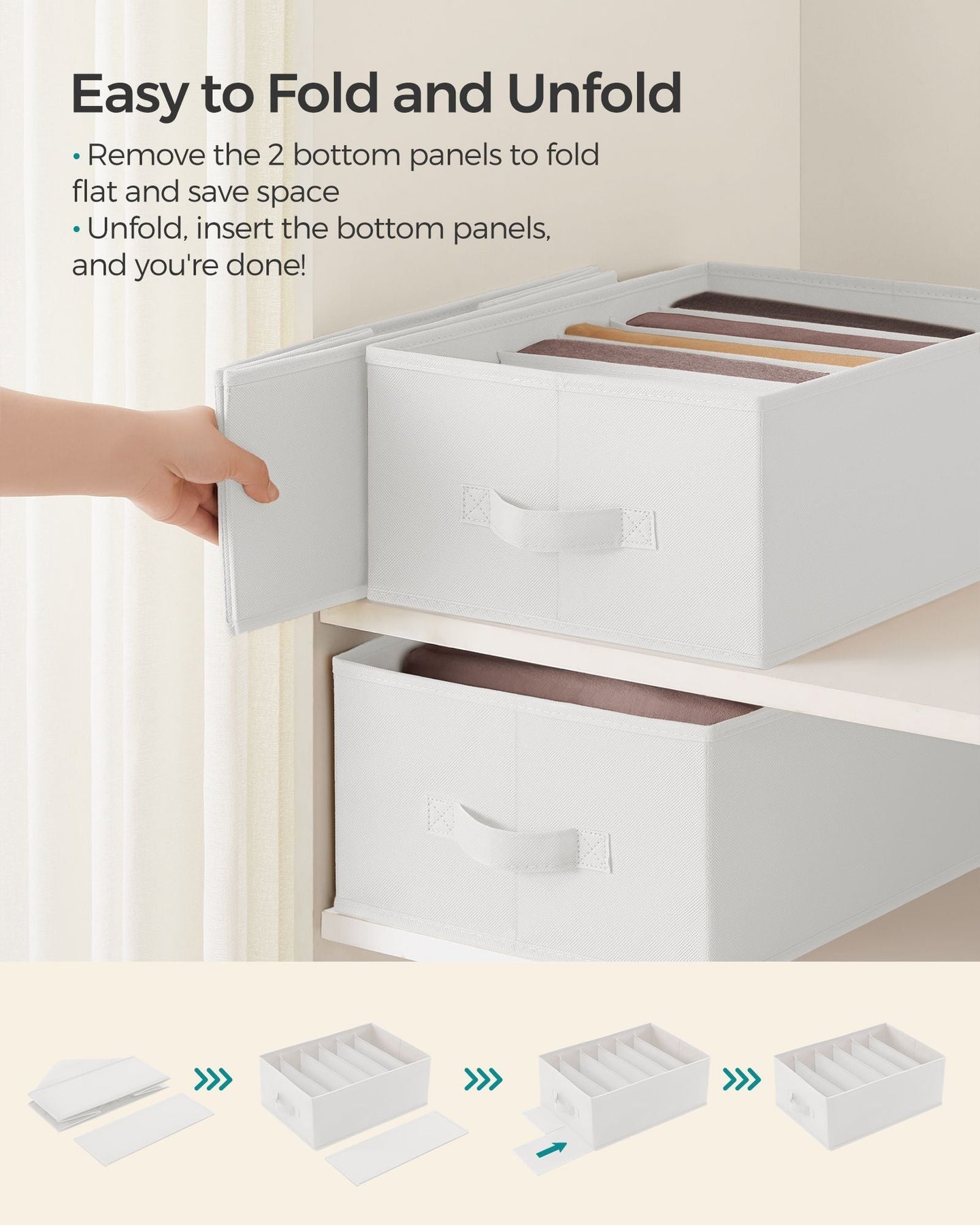 Set of 6 Drawer Organisers - 6 Compartments - Fabric - Cloud White