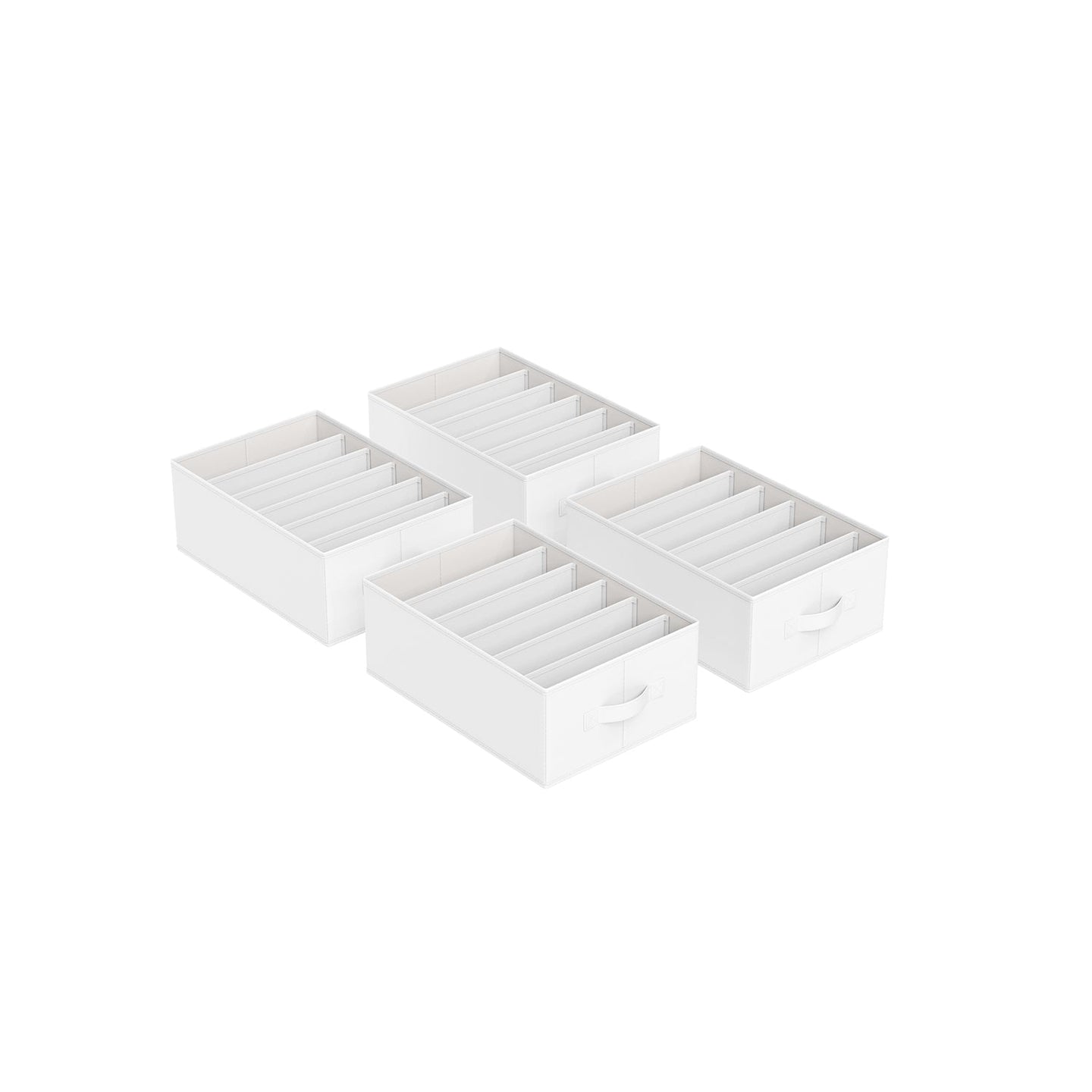 Drawer Organisers - Set of 4, 6-Compartment - Non-Woven Fabric - Classic White