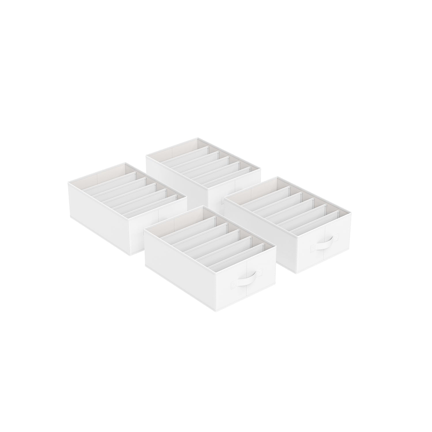 Drawer Organisers - Set of 4, 6-Compartment - Non-Woven Fabric - Classic White