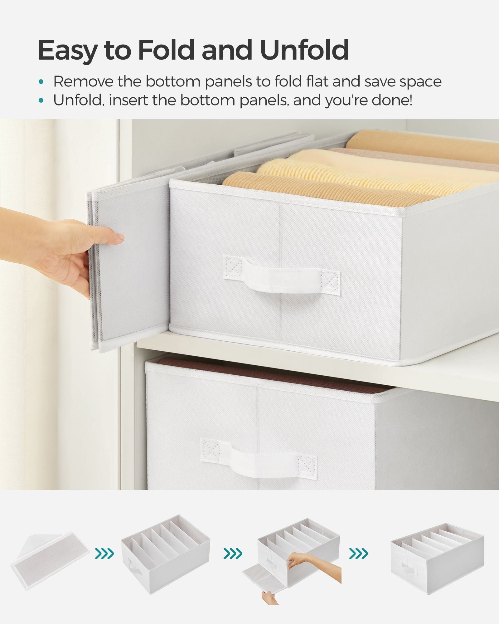 Drawer Organisers - Set of 4, 6-Compartment - Non-Woven Fabric - Classic White