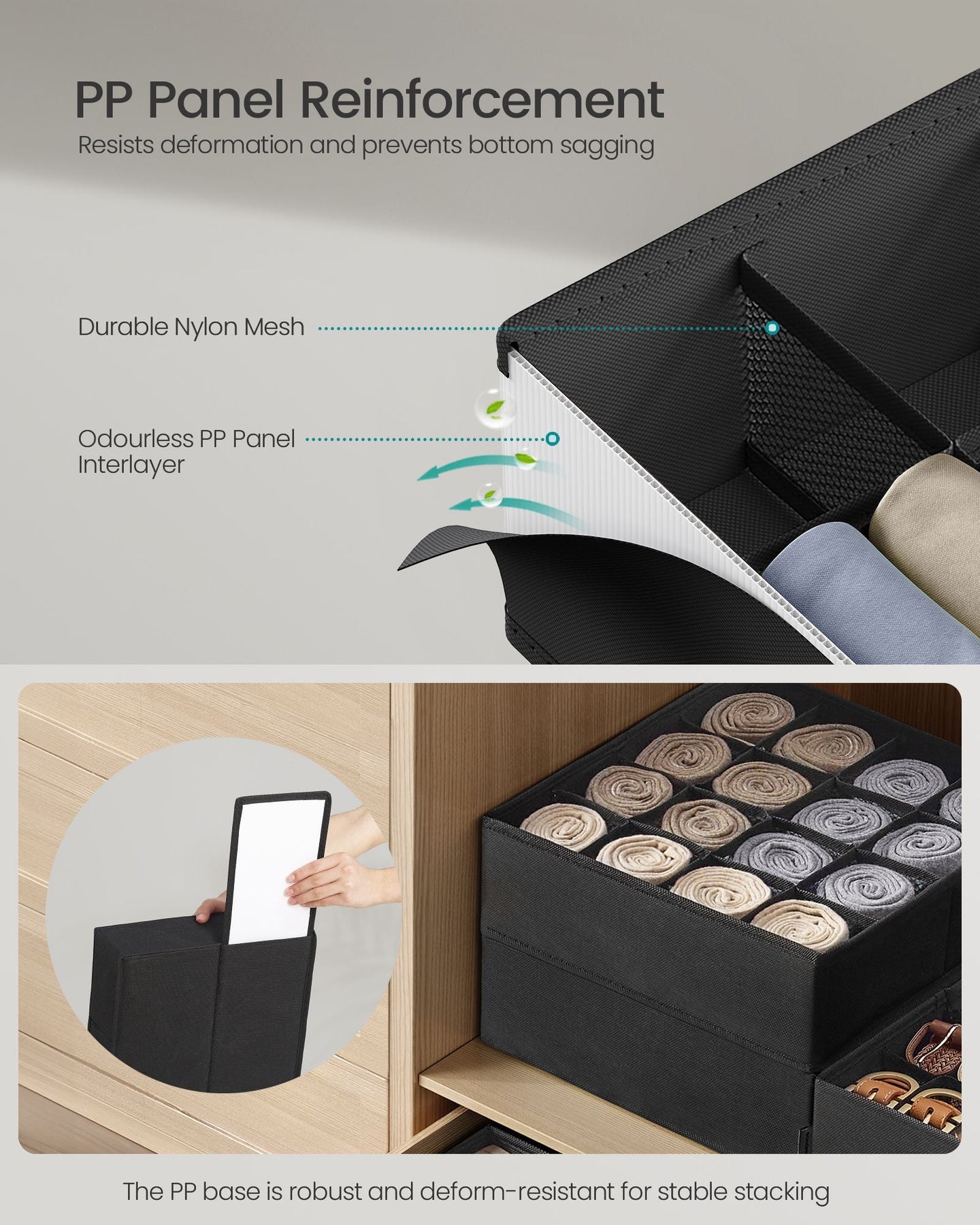 Drawer Organisers Set - 80 Compartments - Fabric - Ink Black