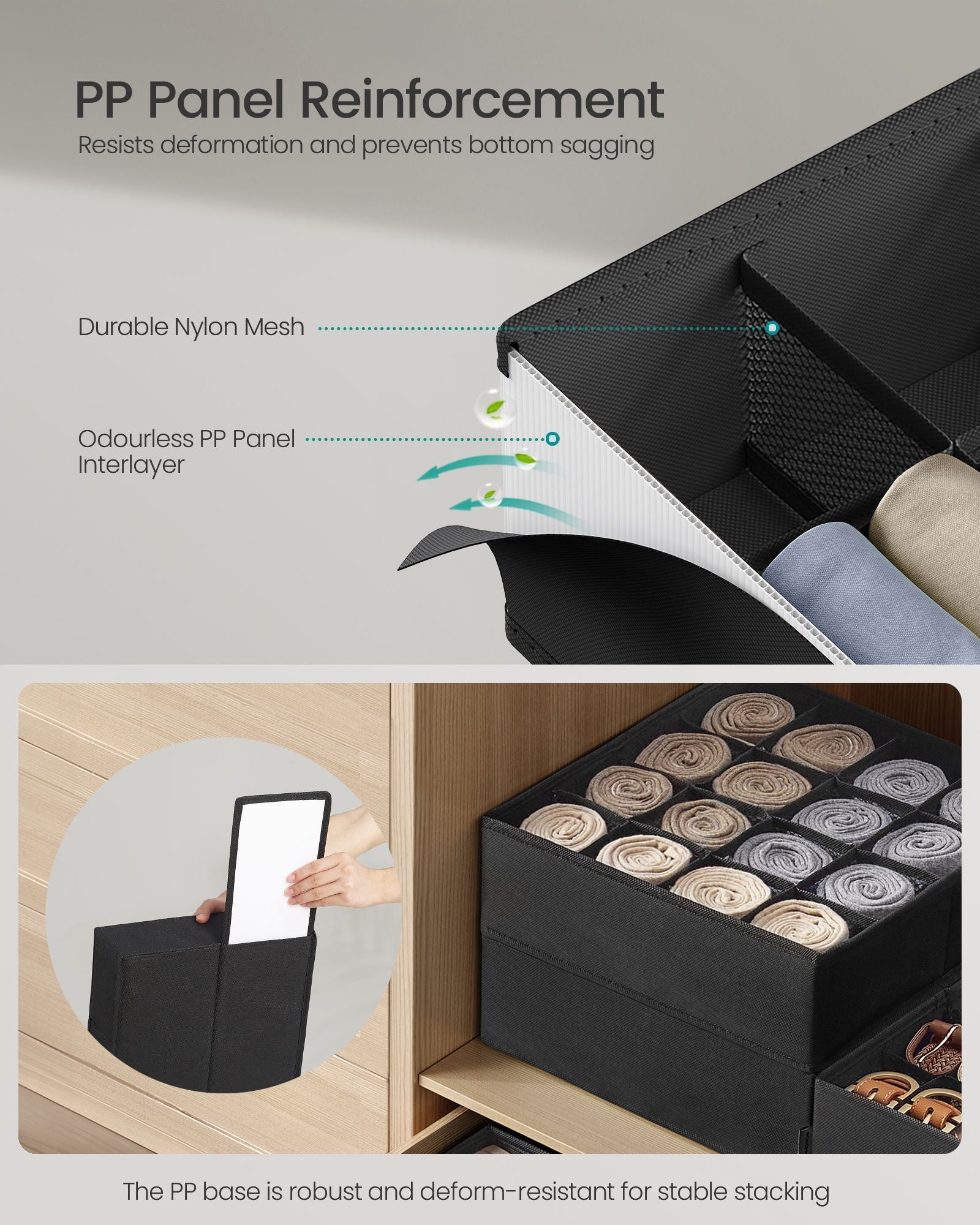 Drawer Organisers Set - 80 Compartments - Fabric - Ink Black