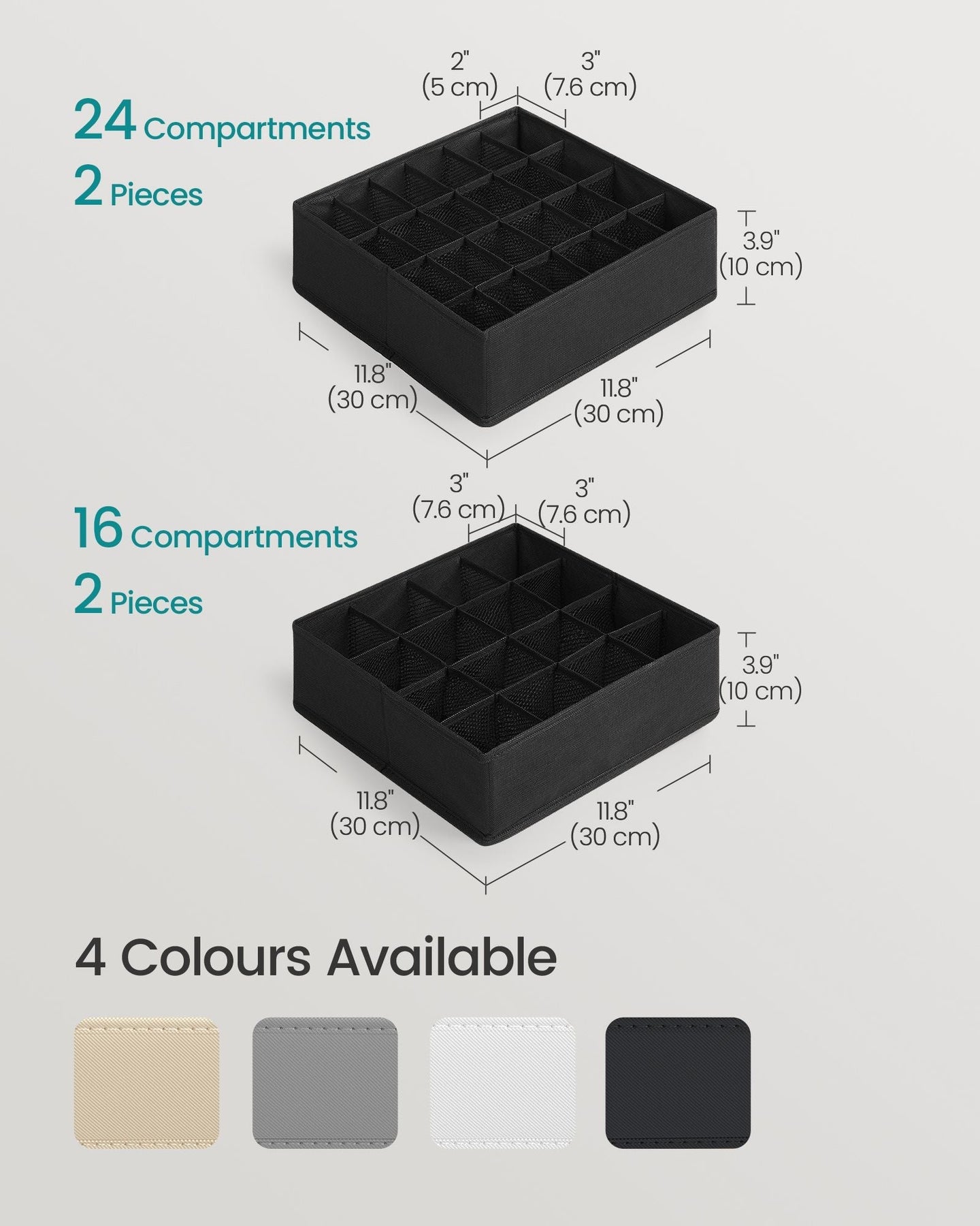 Drawer Organisers Set - 80 Compartments - Fabric - Ink Black