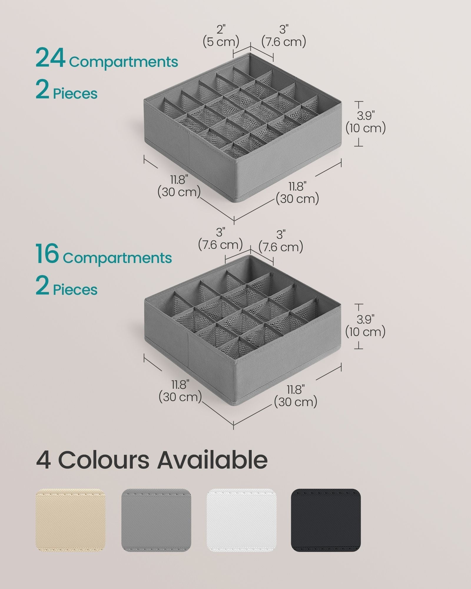 Drawer Organisers Set - Fabric - Dove Grey - 80 Compartments