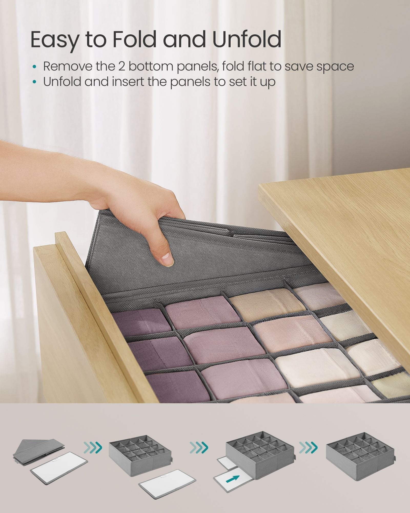 Drawer Organisers Set - Fabric - Dove Grey - 80 Compartments