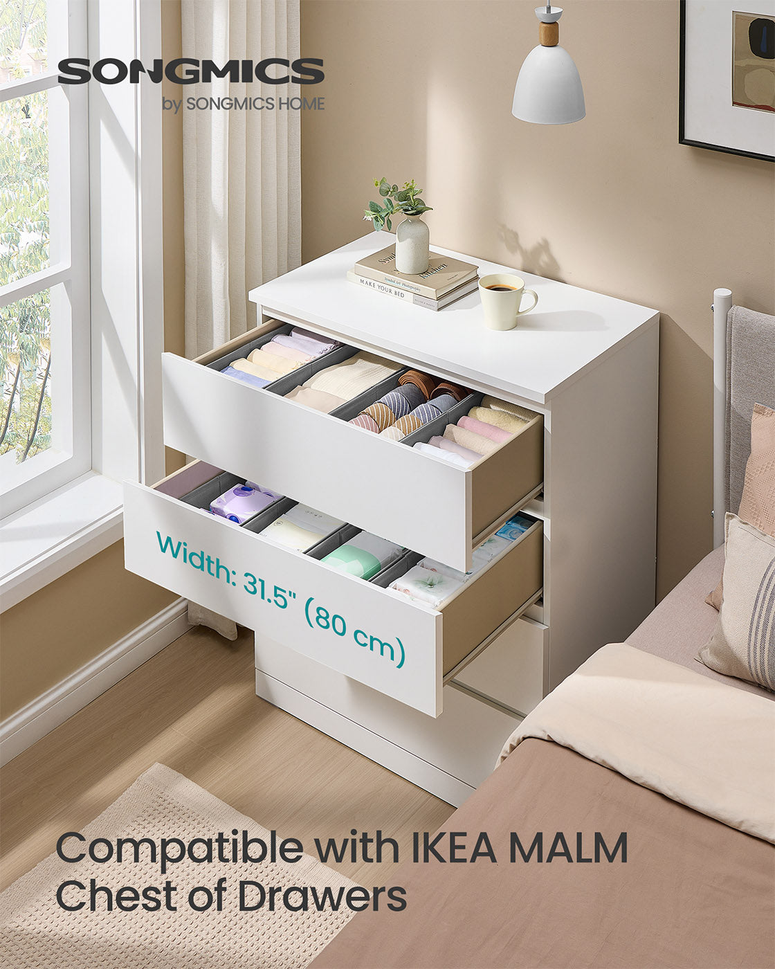 Set of Foldable Drawer Organisers - Fabric - Dove Grey - Includes Dividers