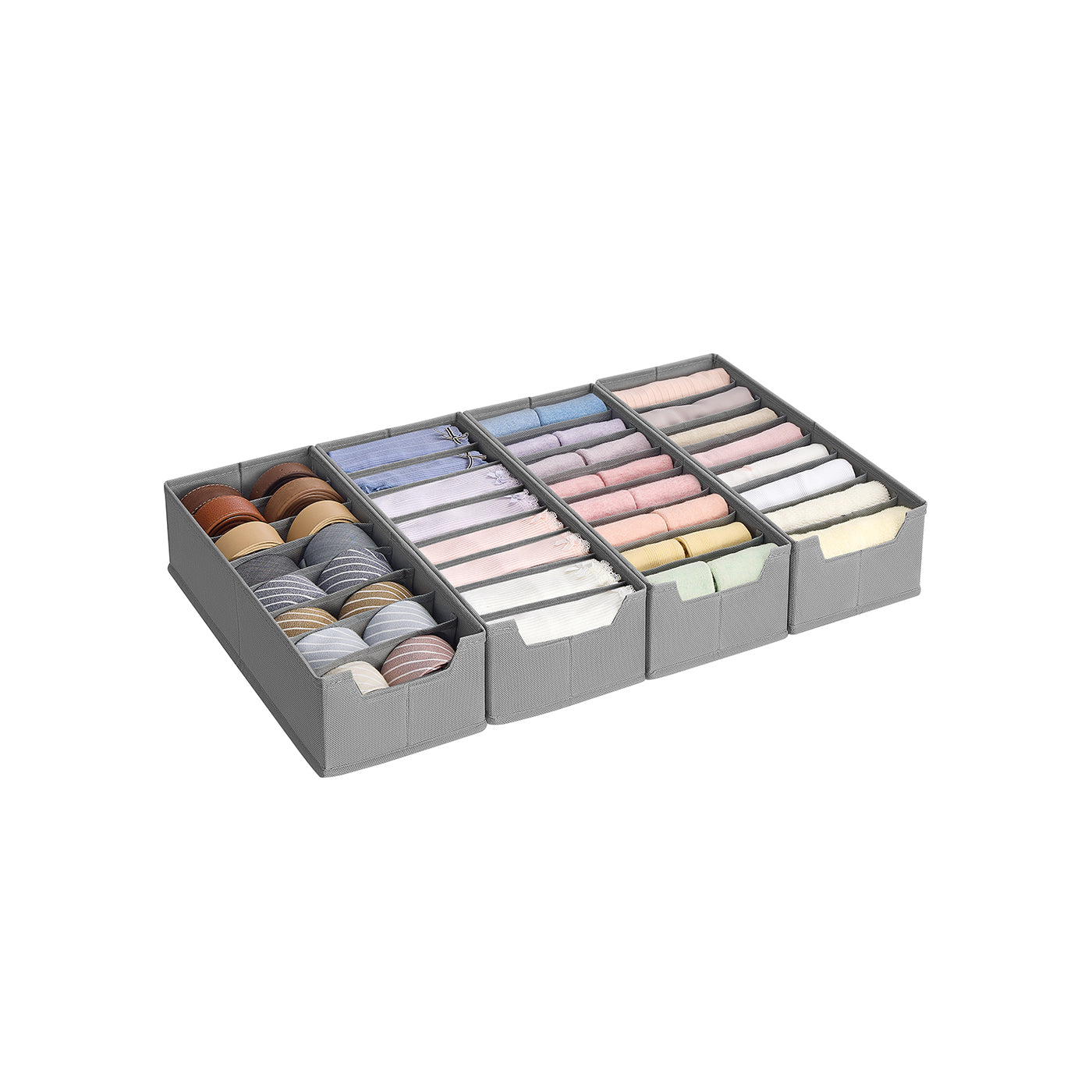 Set of Foldable Drawer Organisers - Fabric - Dove Grey - Includes Dividers