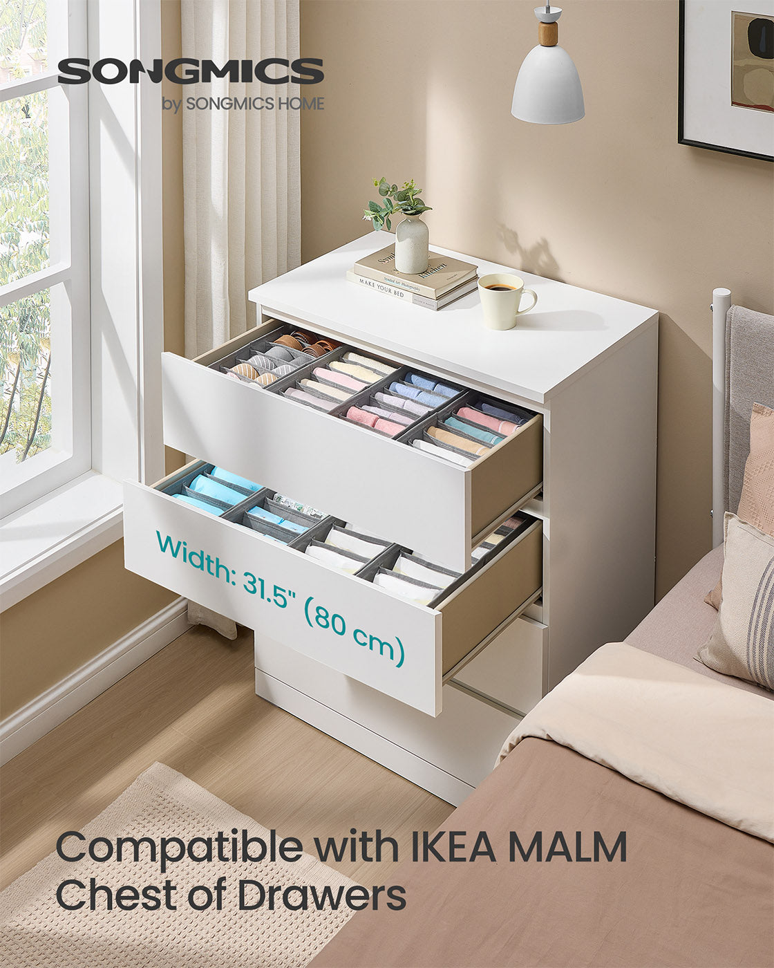 Set of Foldable Drawer Organisers - Fabric - Dove Grey - Includes Dividers