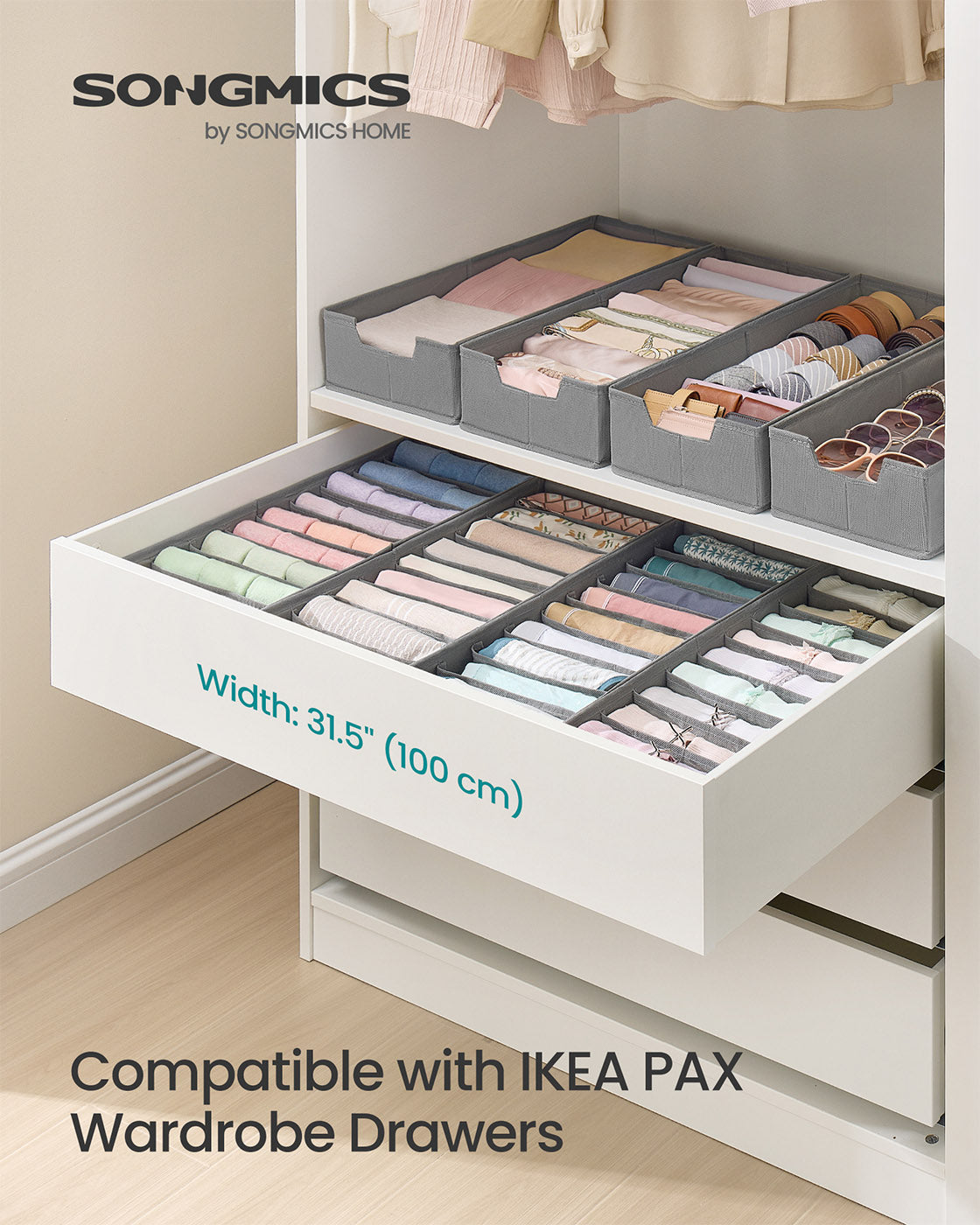 Set of Foldable Drawer Organisers - Fabric - Dove Grey - Includes Dividers