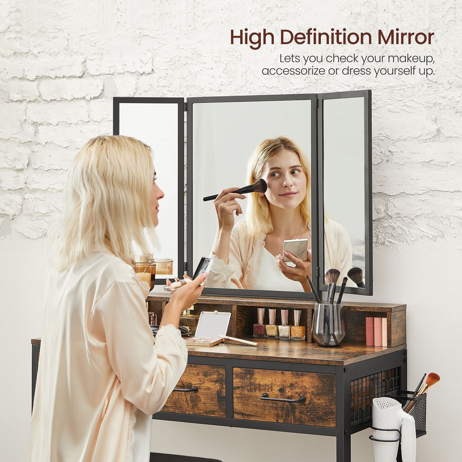 Dressing Table - Wood - Tri-Fold Mirror