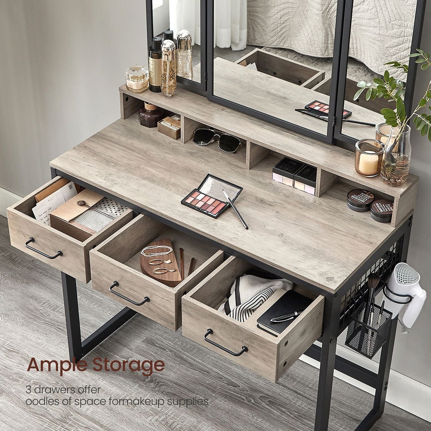 Dressing Table - Wood - Tri-Fold Mirror