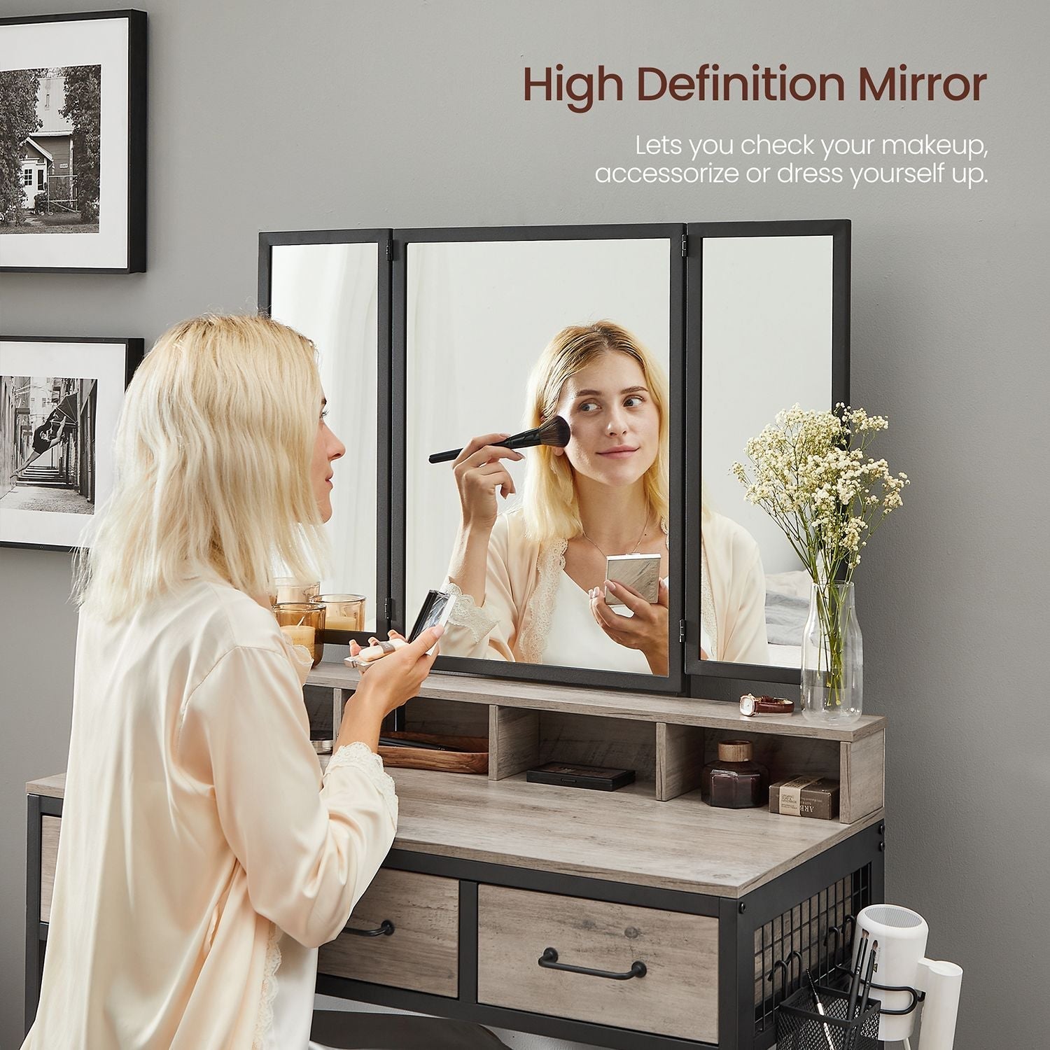 Dressing Table - Wood - Tri-Fold Mirror