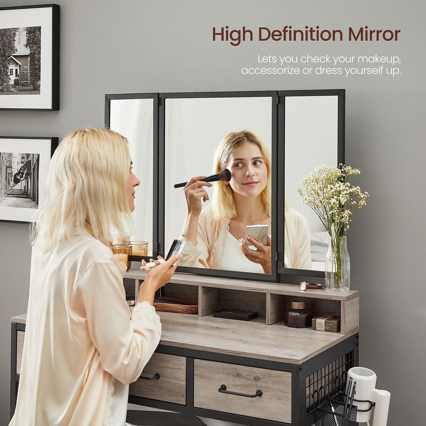 Dressing Table - Wood - Tri-Fold Mirror