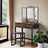 Dressing Table Set - Steel Frame - Rustic Brown and Black - Triple Fold Mirror with 3 Drawers