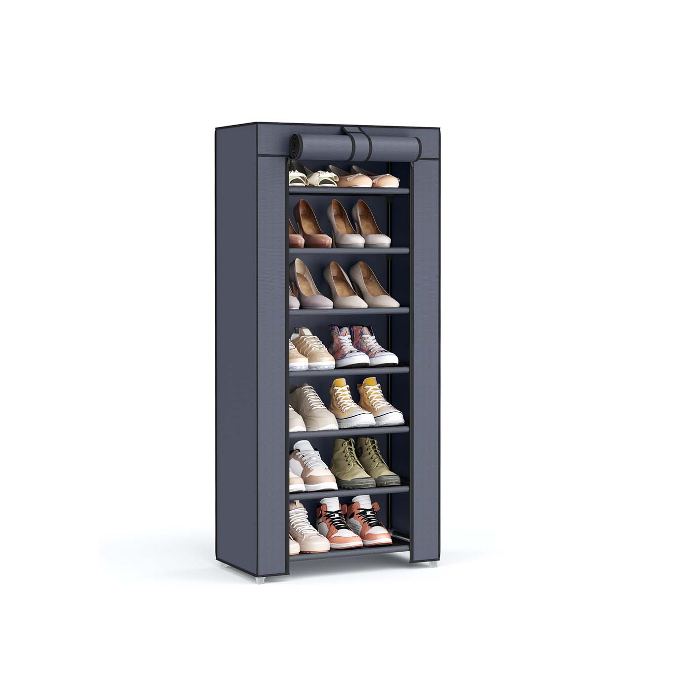 7-Tier Shoe Organiser - Non-Woven Fabric - Grey - Dustproof Design