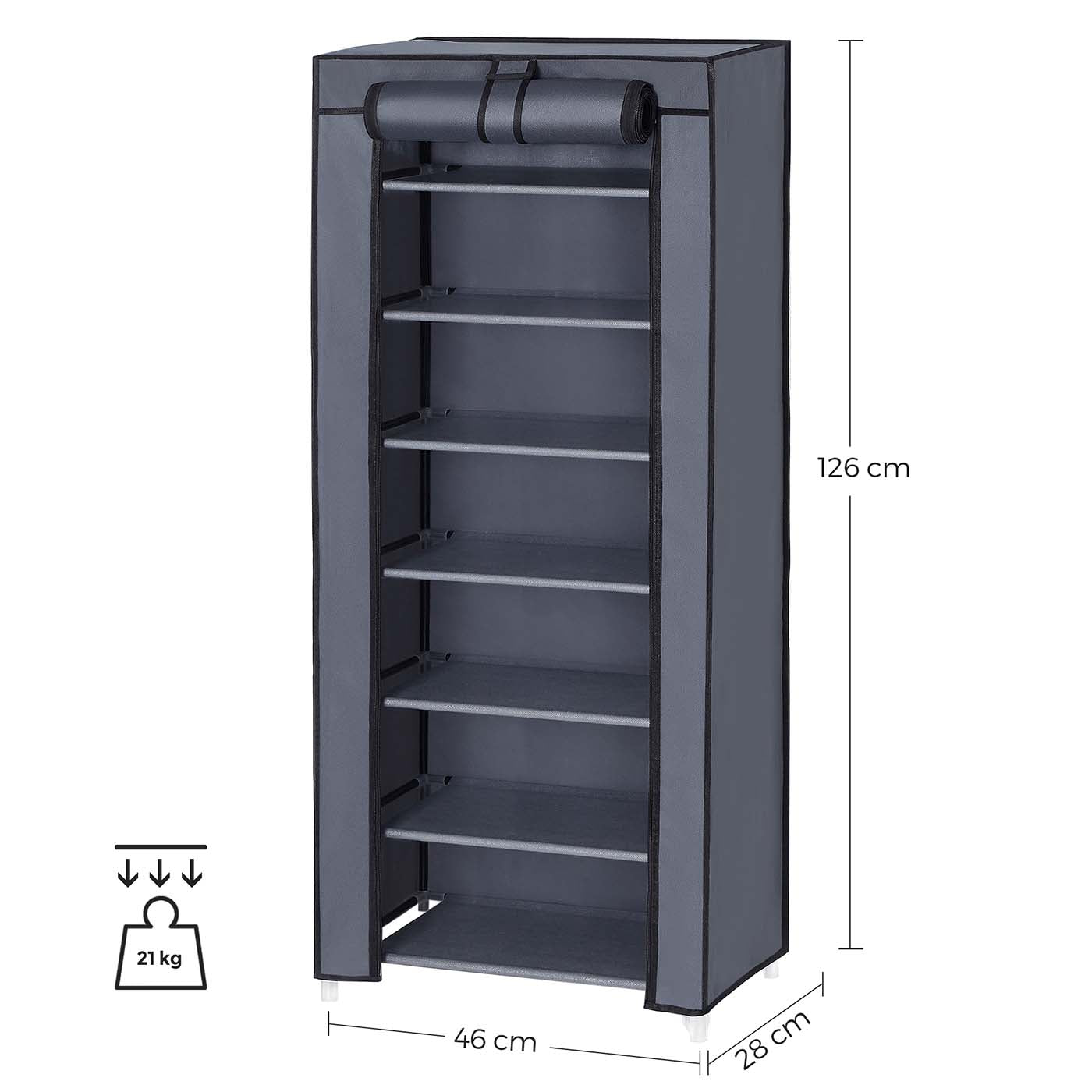 7-Tier Shoe Organiser - Non-Woven Fabric - Grey - Dustproof Design