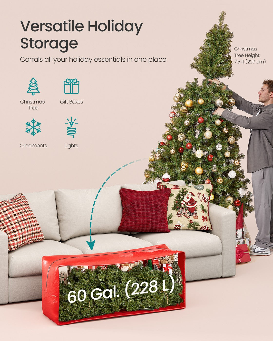 Artificial Tree Storage Bag - Red - Tear-Resistant PE