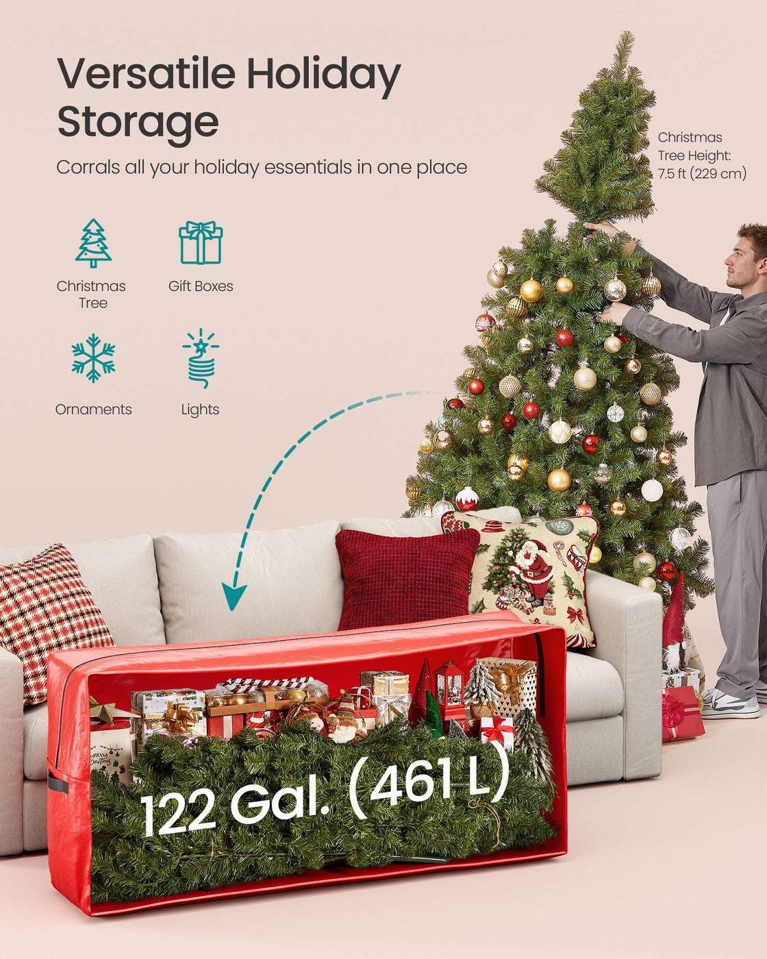 Artificial Tree Storage Bag - Red - Tear-Resistant PE