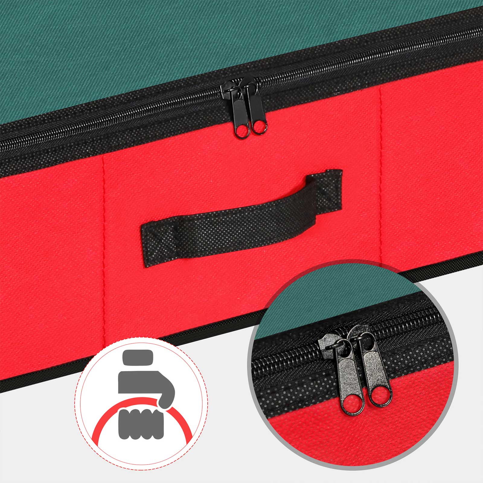 Underbed Storage Bag - Fabric - Green and Red - Foldable with Divider and Dustproof Zipper