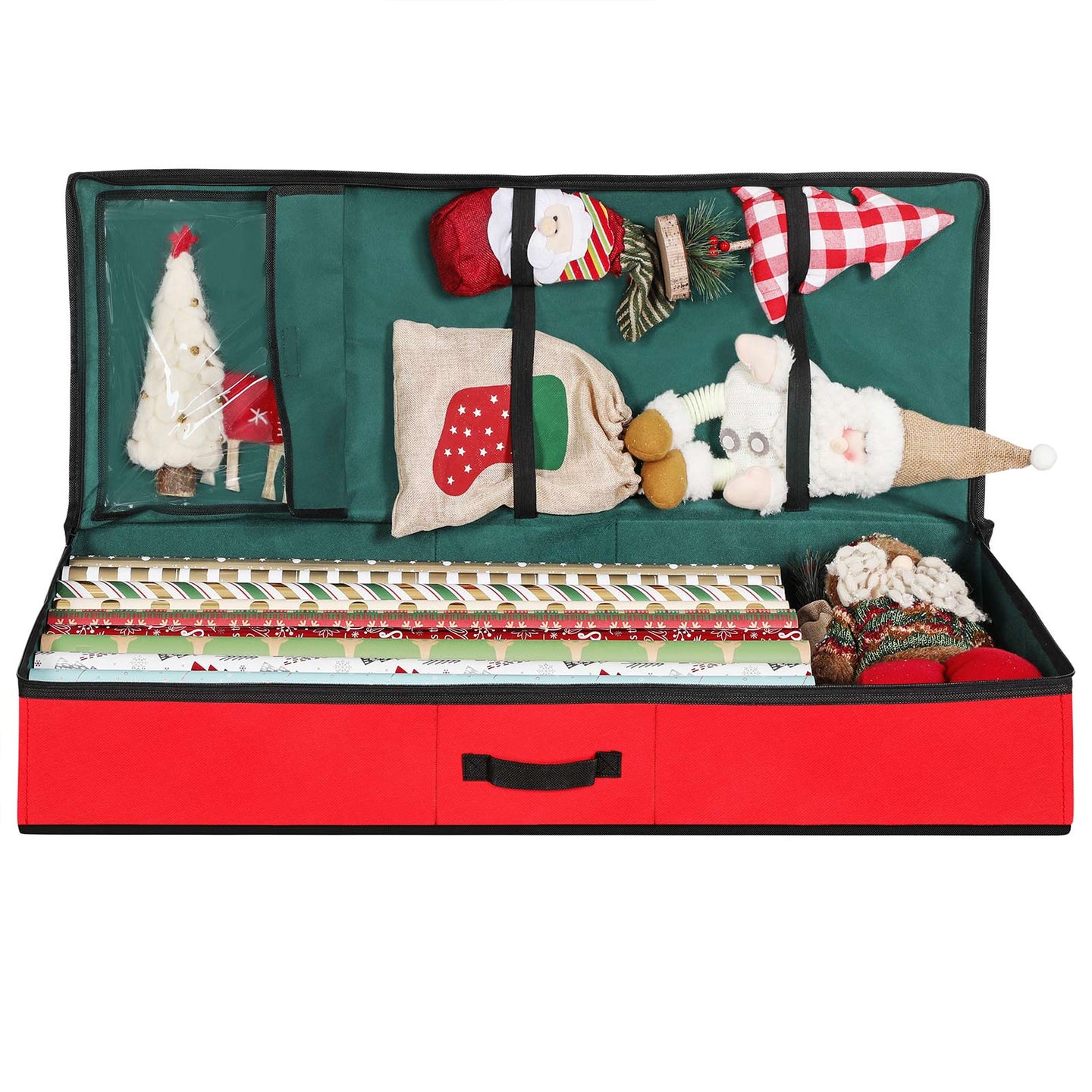 Underbed Storage Bag - Fabric - Green and Red - Foldable with Divider and Dustproof Zipper