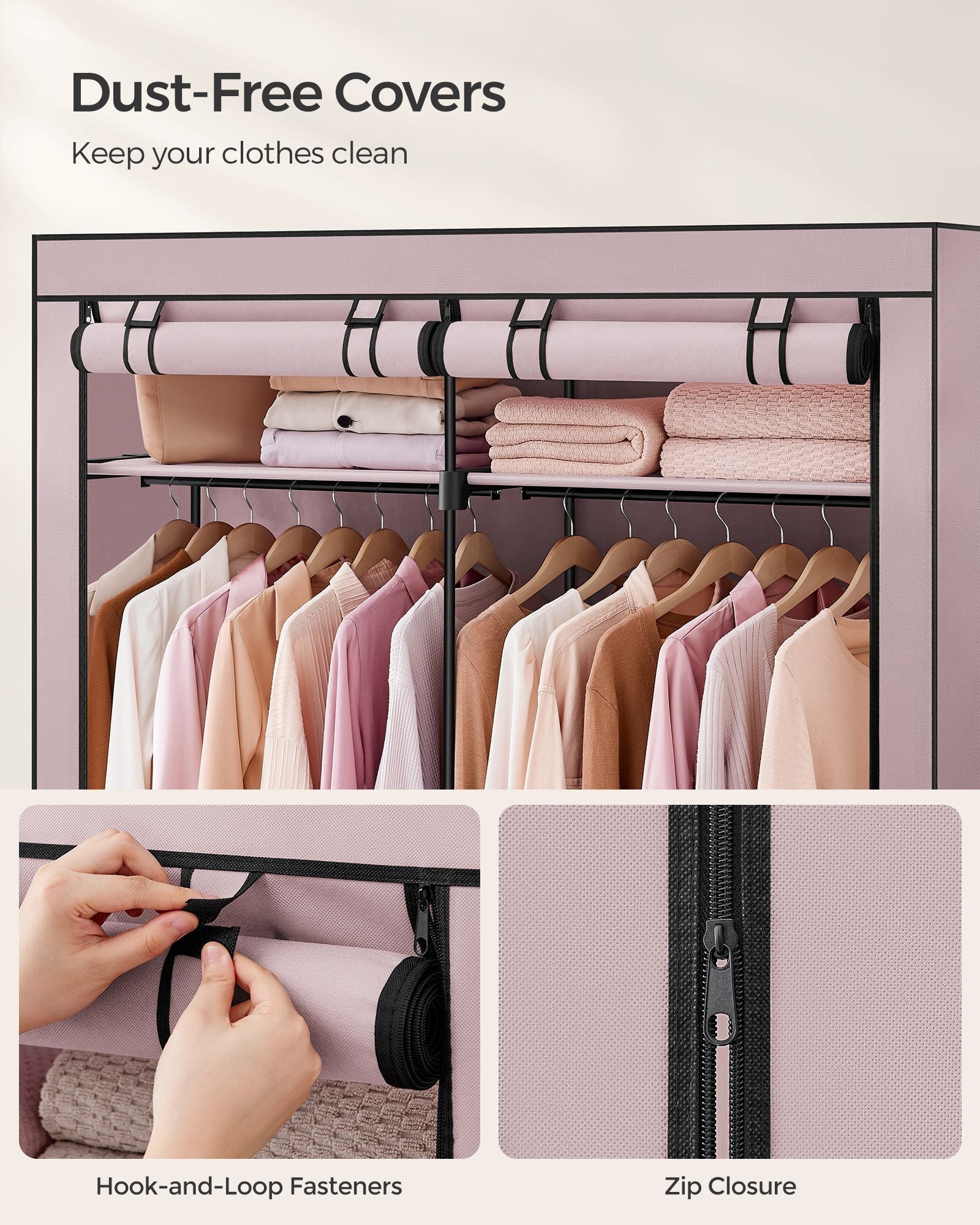 Collapsible Portable Wardrobe - With 2 Clothes Rails - Fabric - Grey
