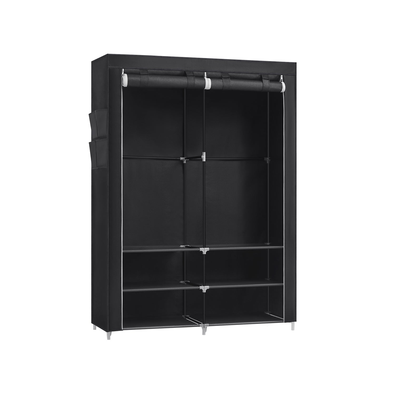 Portable Wardrobe - Fabric - Black - Large Capacity with 2 Hanging Rails and Shelves