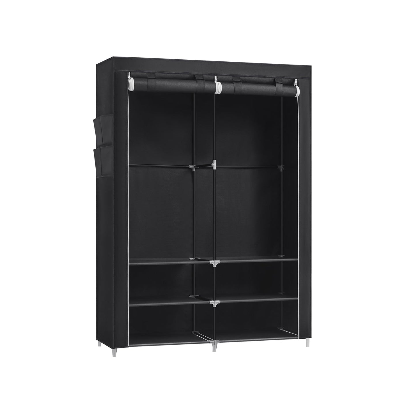 Portable Wardrobe - Fabric - Black - Large Capacity with 2 Hanging Rails and Shelves
