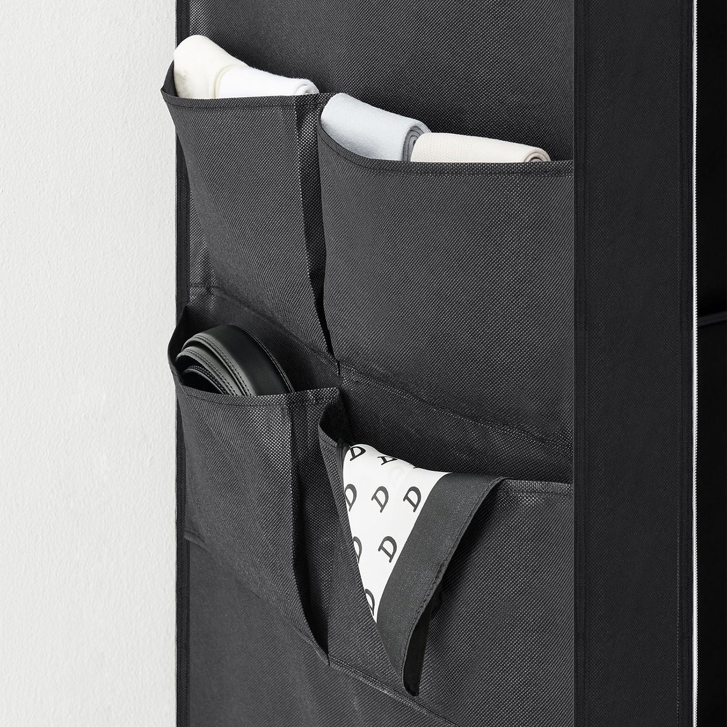 Portable Wardrobe - Fabric - Black - Large Capacity with 2 Hanging Rails and Shelves