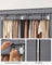 Portable Clothes Wardrobe - Fabric - Grey - Large Capacity with 2 Hanging Rails and 4 Side Pockets