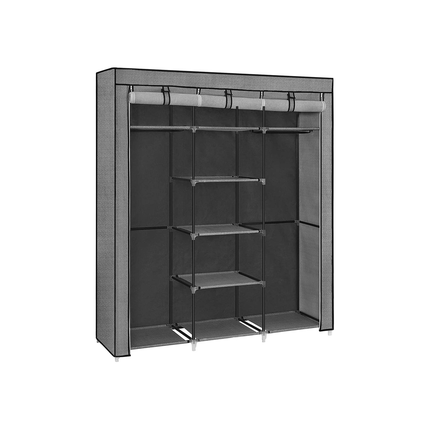 Portable Closet - Non-Woven Fabric - Grey - Large with Herringbone Pattern and Shelves