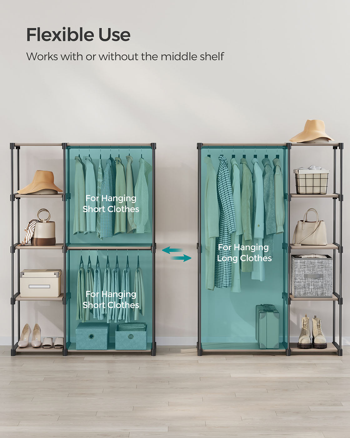 Freestanding Open Wardrobe - MDF - Rustic Taupe