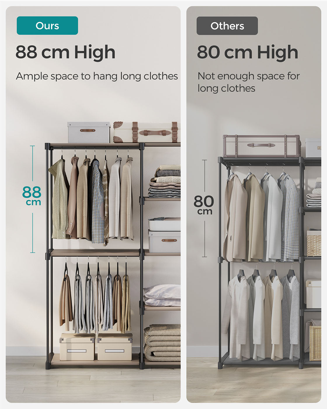 Freestanding Open Wardrobe - MDF - Rustic Taupe