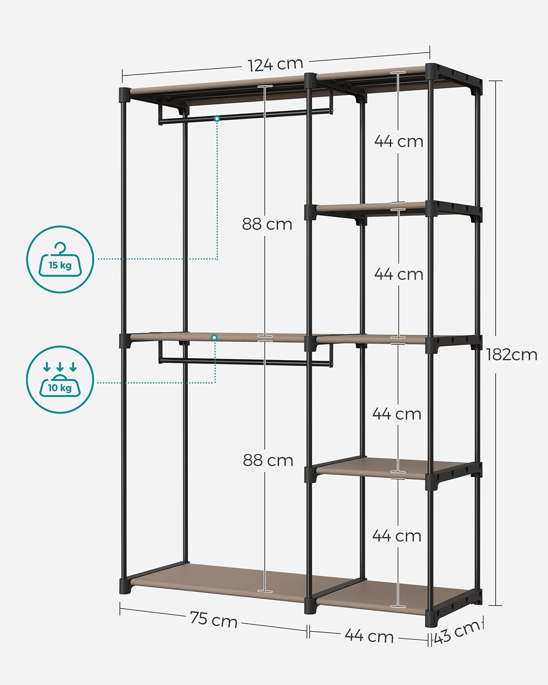 Freestanding Open Wardrobe - MDF - Rustic Taupe