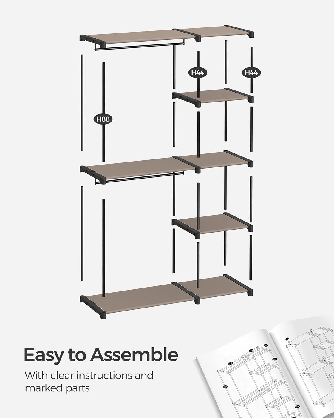 Freestanding Open Wardrobe - MDF - Rustic Taupe