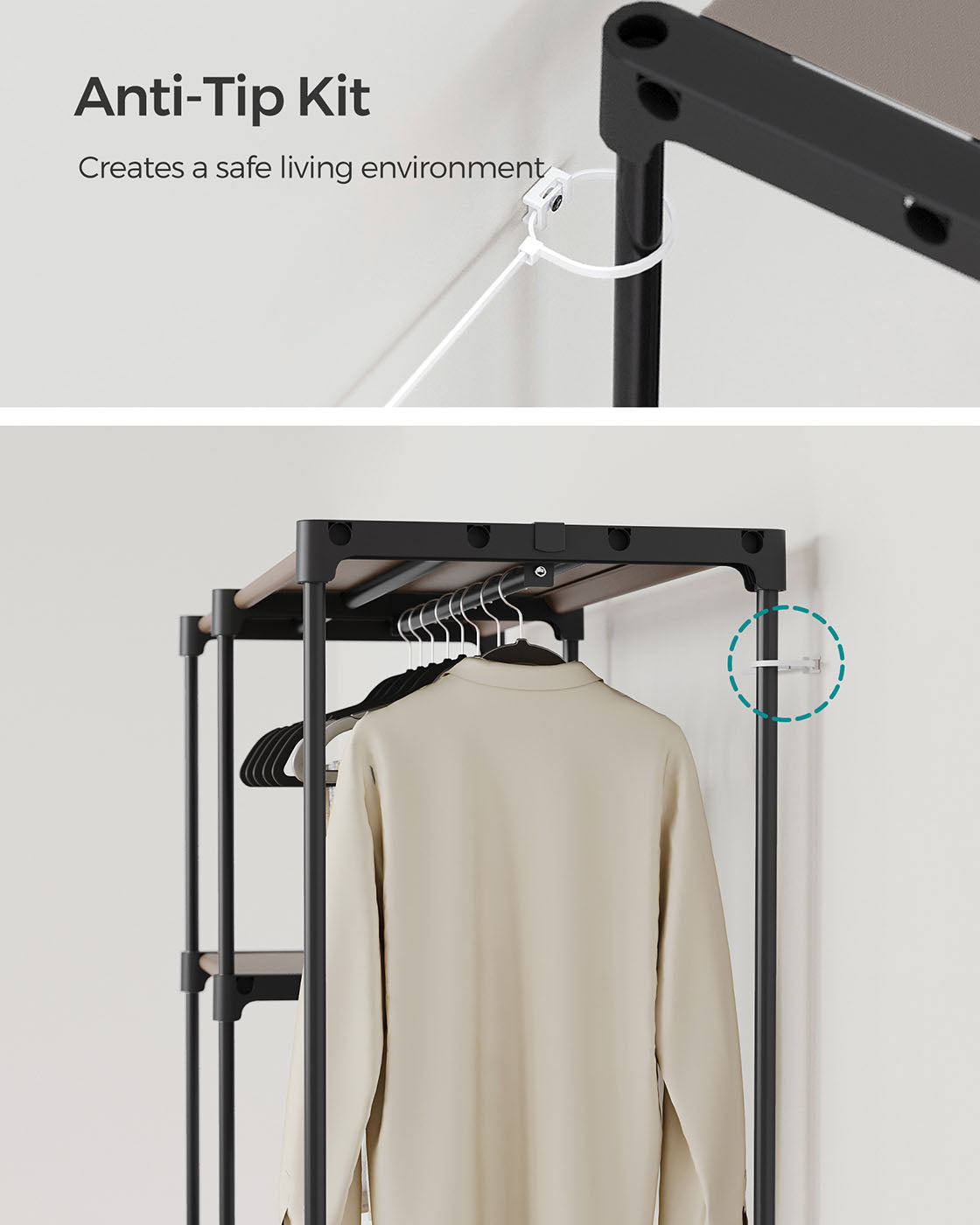 Freestanding Open Wardrobe - MDF - Rustic Taupe