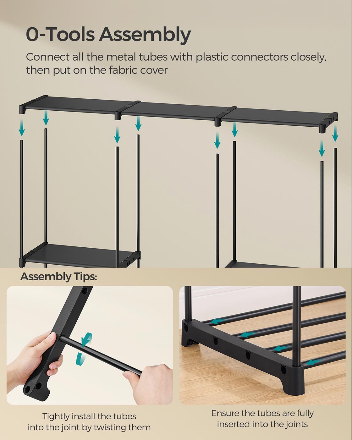 Portable Closet - Fabric - Ink Black - Freestanding Wardrobe with Clothes Rails